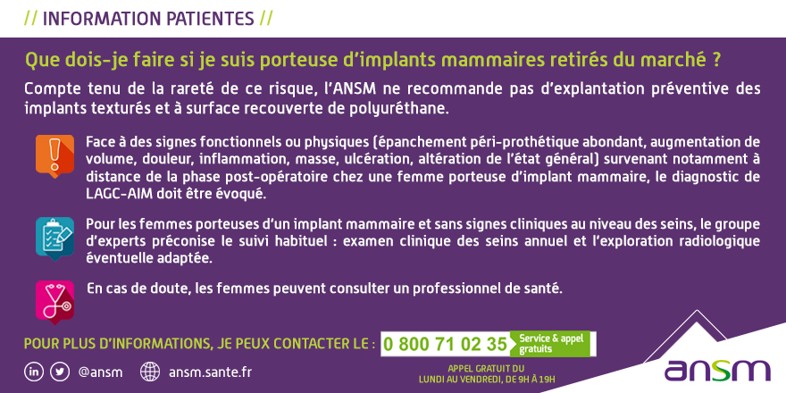 Infographie de l'ANSM - Que dois-je faire si je suis porteuse d'implants mammaires retirés du marché ?