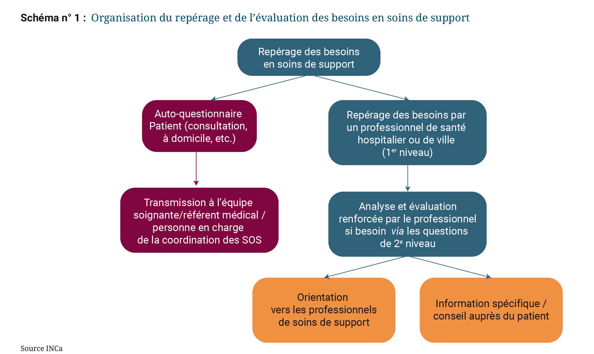 Schéma de l'organisation du repérage et de l'évaluation des besoins en soins de support